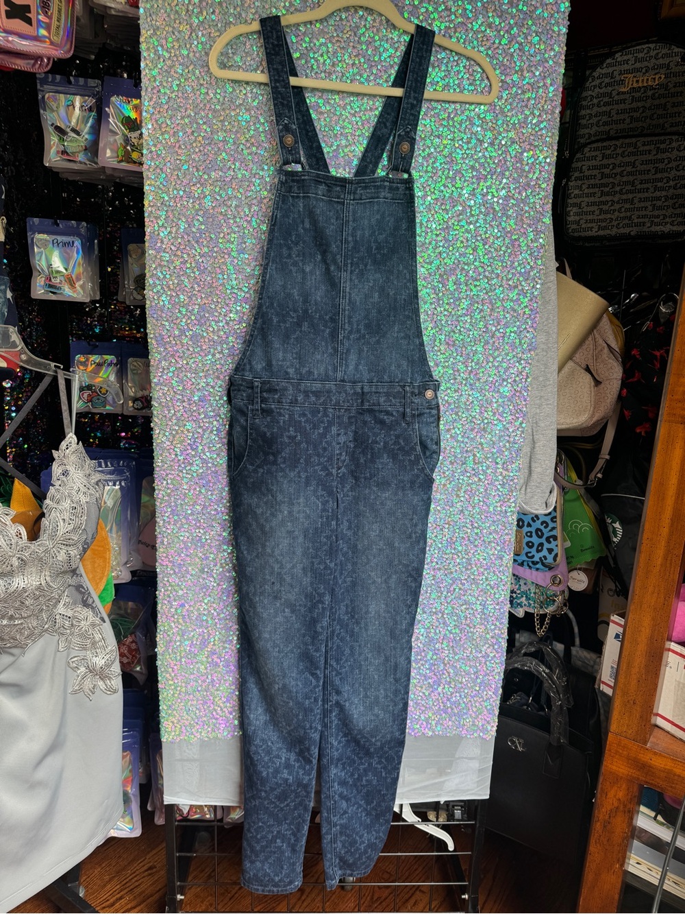 Hollister Dark Blue Denim Abstract Geometric Jean Overalls